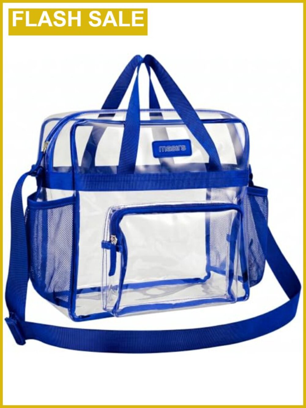 Clear Stadium Approved Tote Bag Zippered Top Mesh Pockets Shoulder Strap